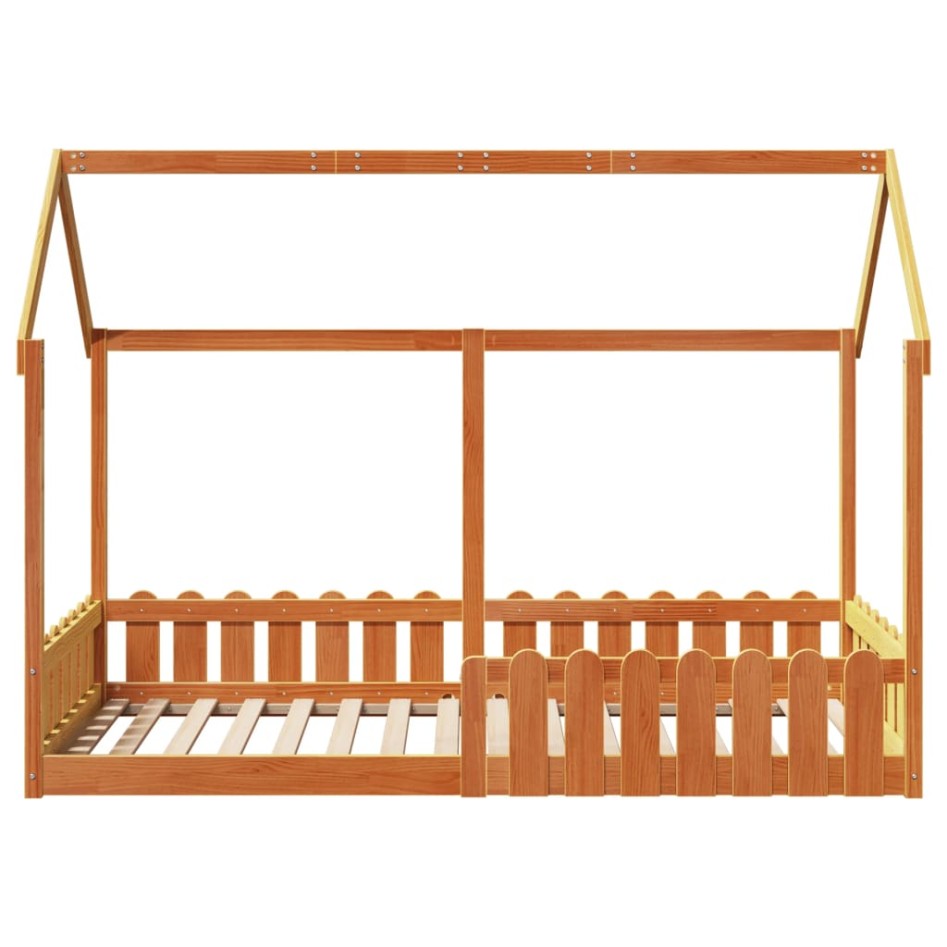 Cama con forma de casa de niños madera maciza marrón 90x200