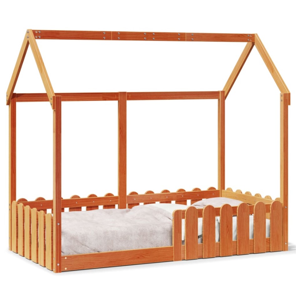 Cama con forma de casa de niños madera maciza marrón 80x160