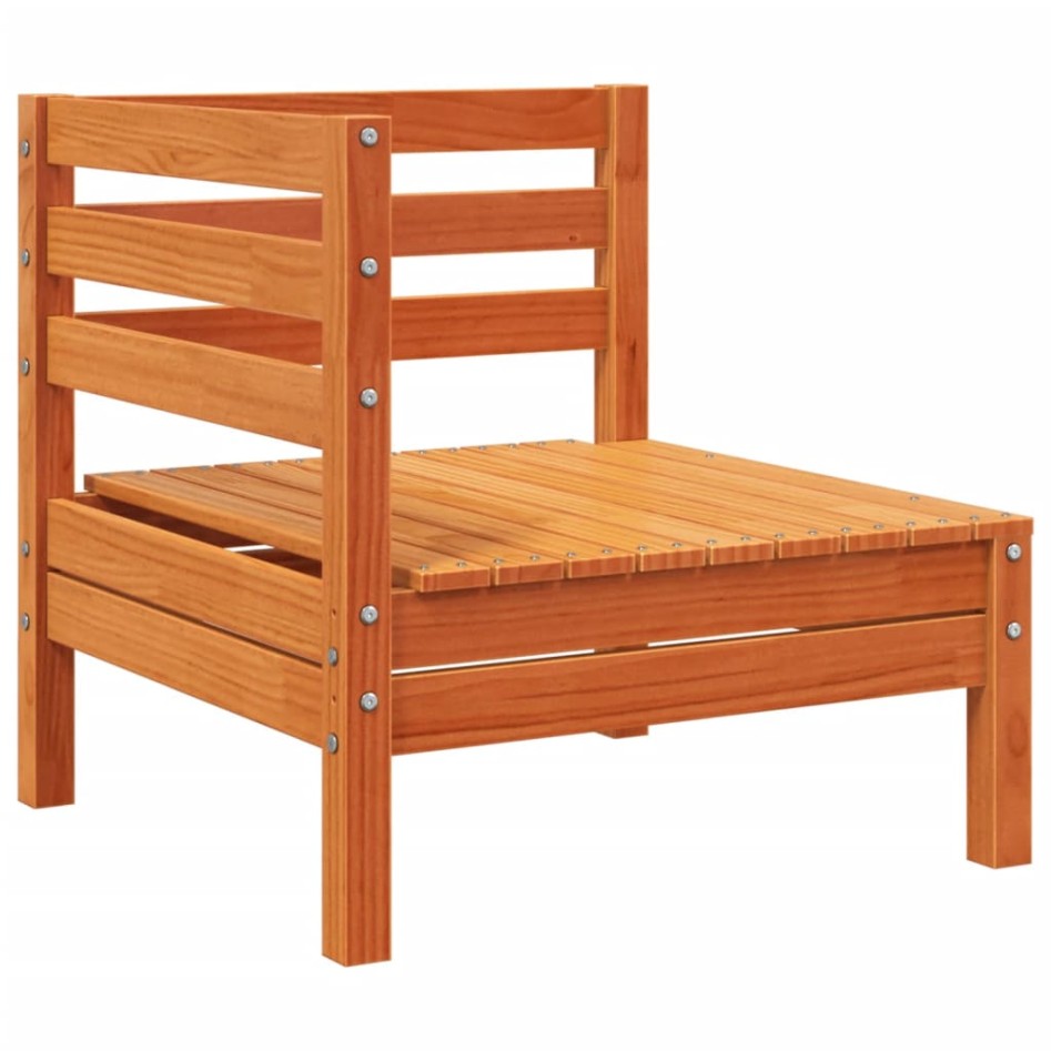 Sofá de jardín 3 plazas con reposapiés madera pino marrón