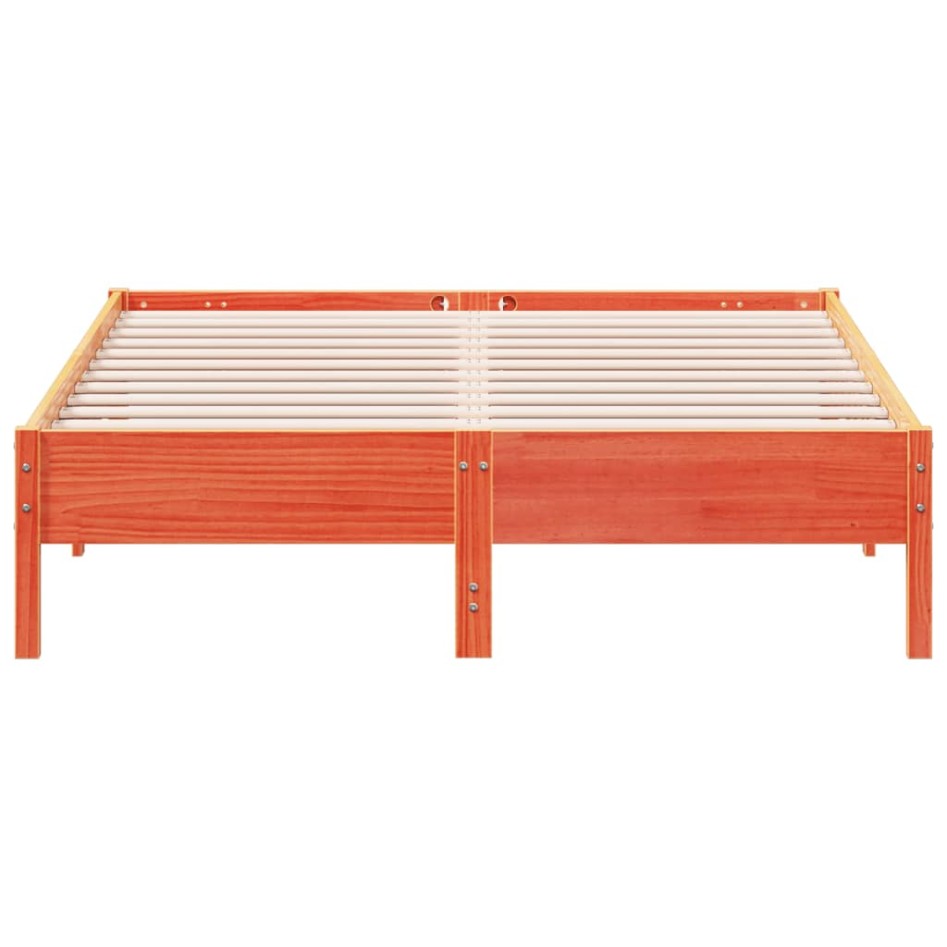 Cama sin colchón madera maciza de pino marrón cera 140x200