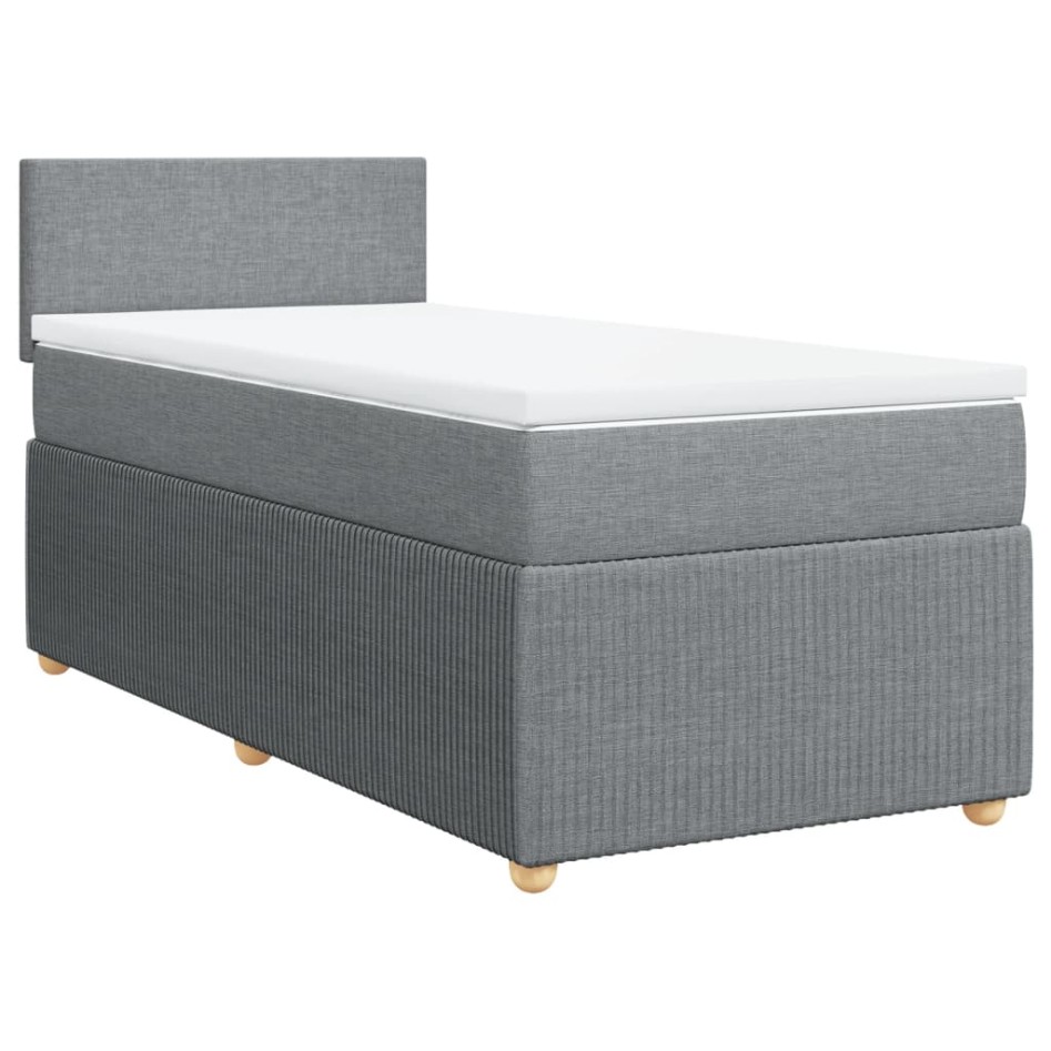 Cama box spring con colchón tela gris claro 90x190