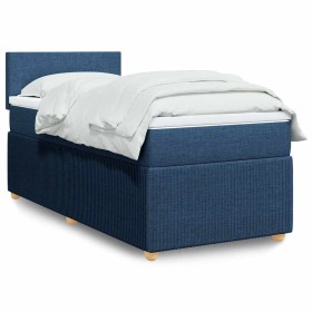 Cama box spring con colchón tela azul 90x190