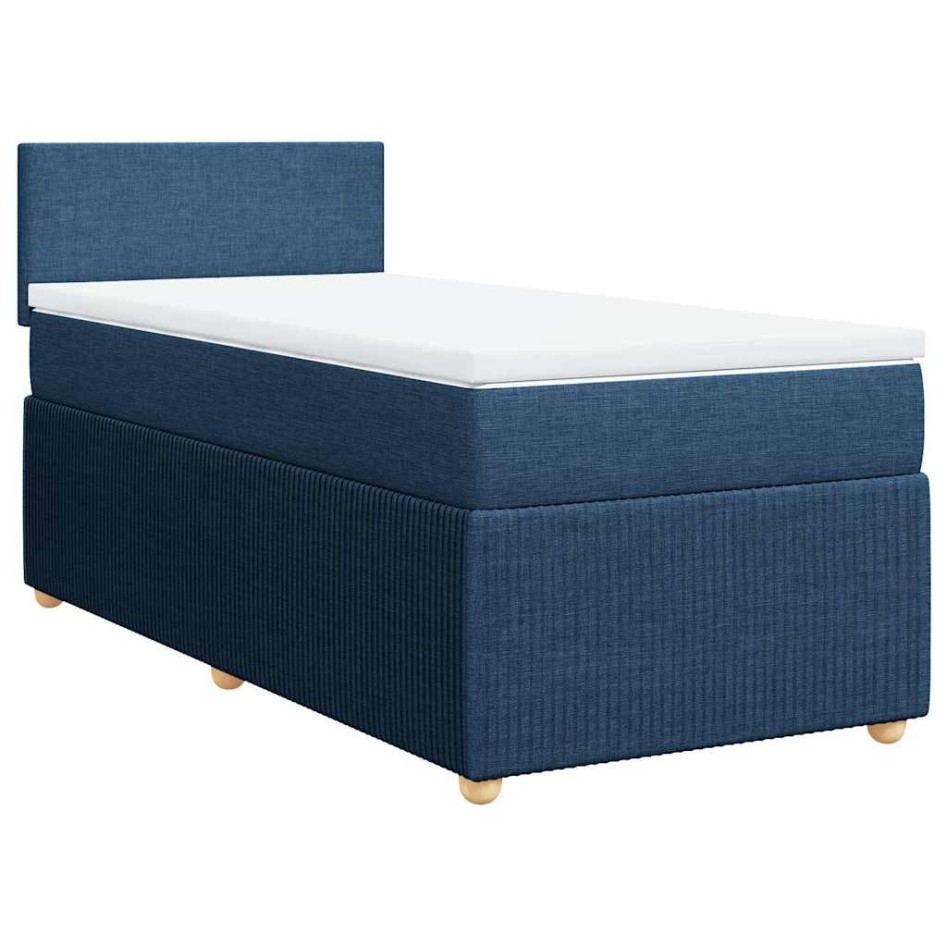 Cama box spring con colchón tela azul 90x190