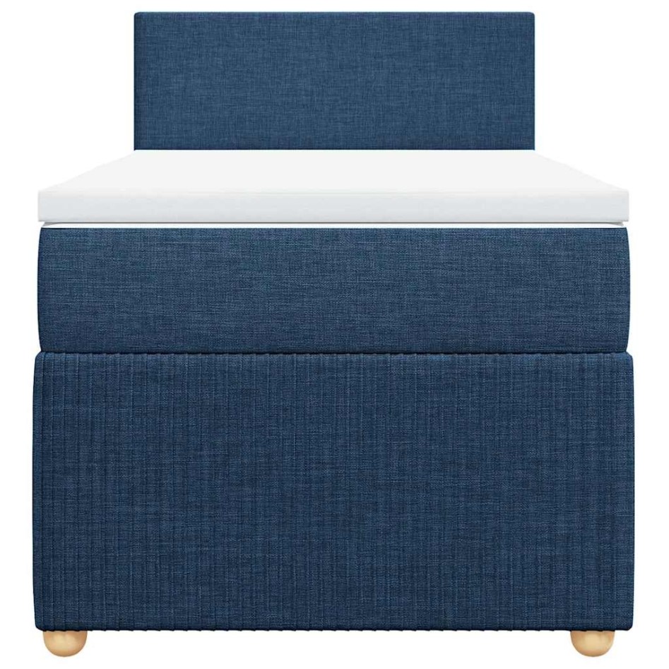 Cama box spring con colchón tela azul 90x190
