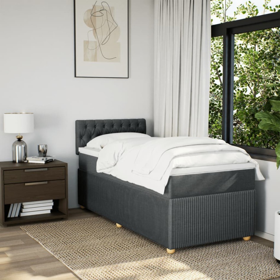 Cama box spring con colchón tela gris oscuro 90x190