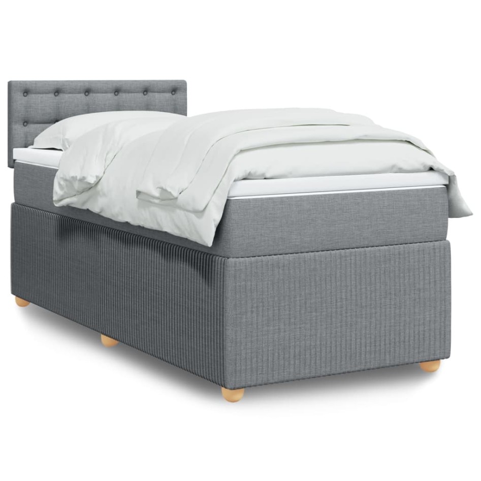 Cama box spring con colchón tela gris claro 90x190