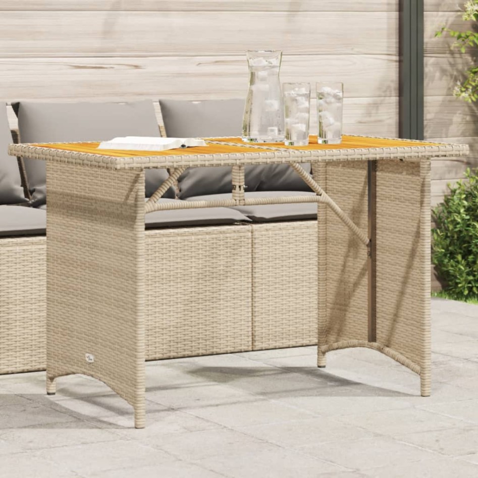 Mesa de jardín superficie de madera ratán PE beige 110x68x70