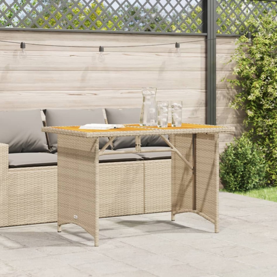 Mesa de jardín superficie de madera ratán PE beige 110x68x70
