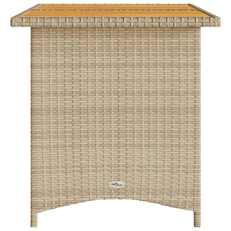 Mesa de jardín superficie de madera ratán PE beige 110x68x70