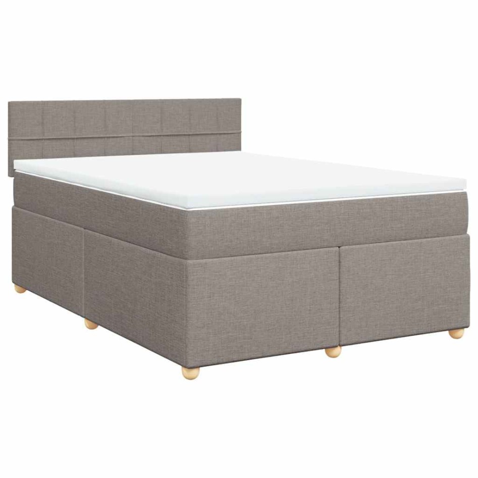 Cama box spring con colchón tela gris taupe 140x190
