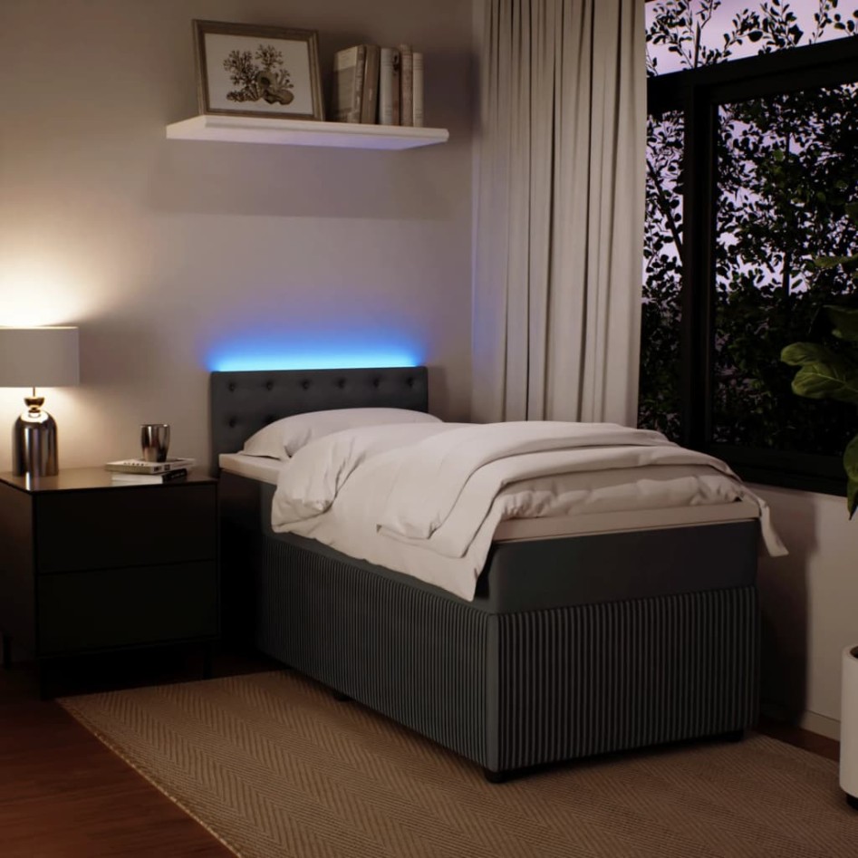 Cama box spring con colchón terciopelo gris oscuro 100x200