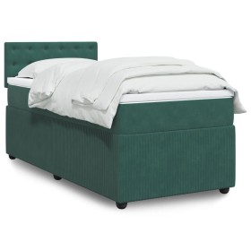 Cama box spring con colchón terciopelo verde oscuro 100x200