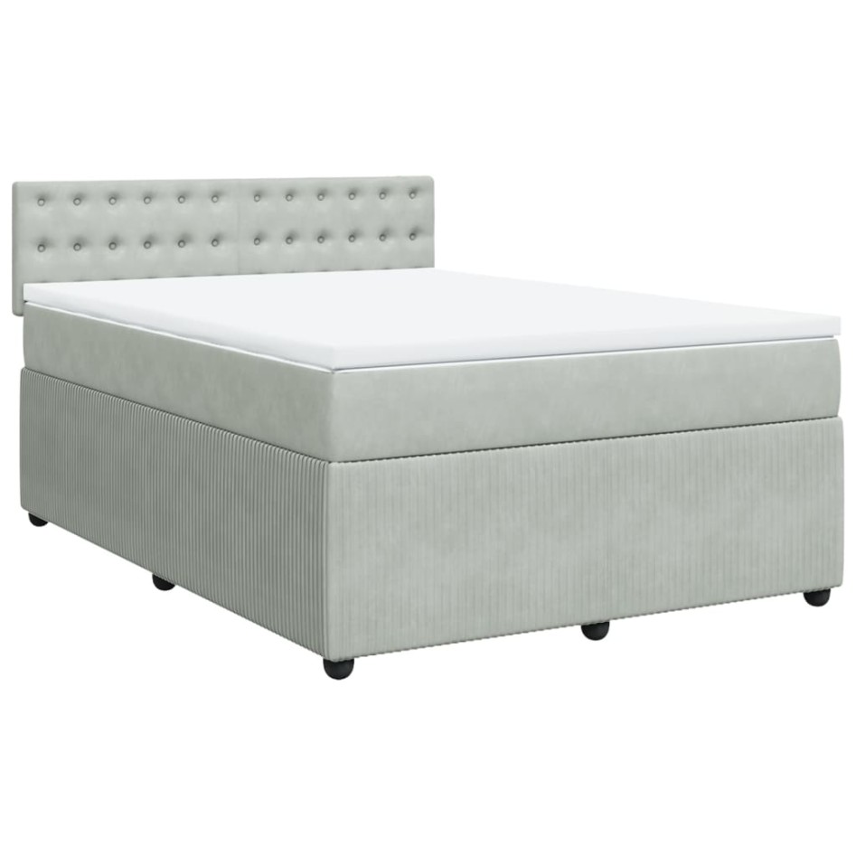 Cama box spring con colchón terciopelo gris claro 140x190