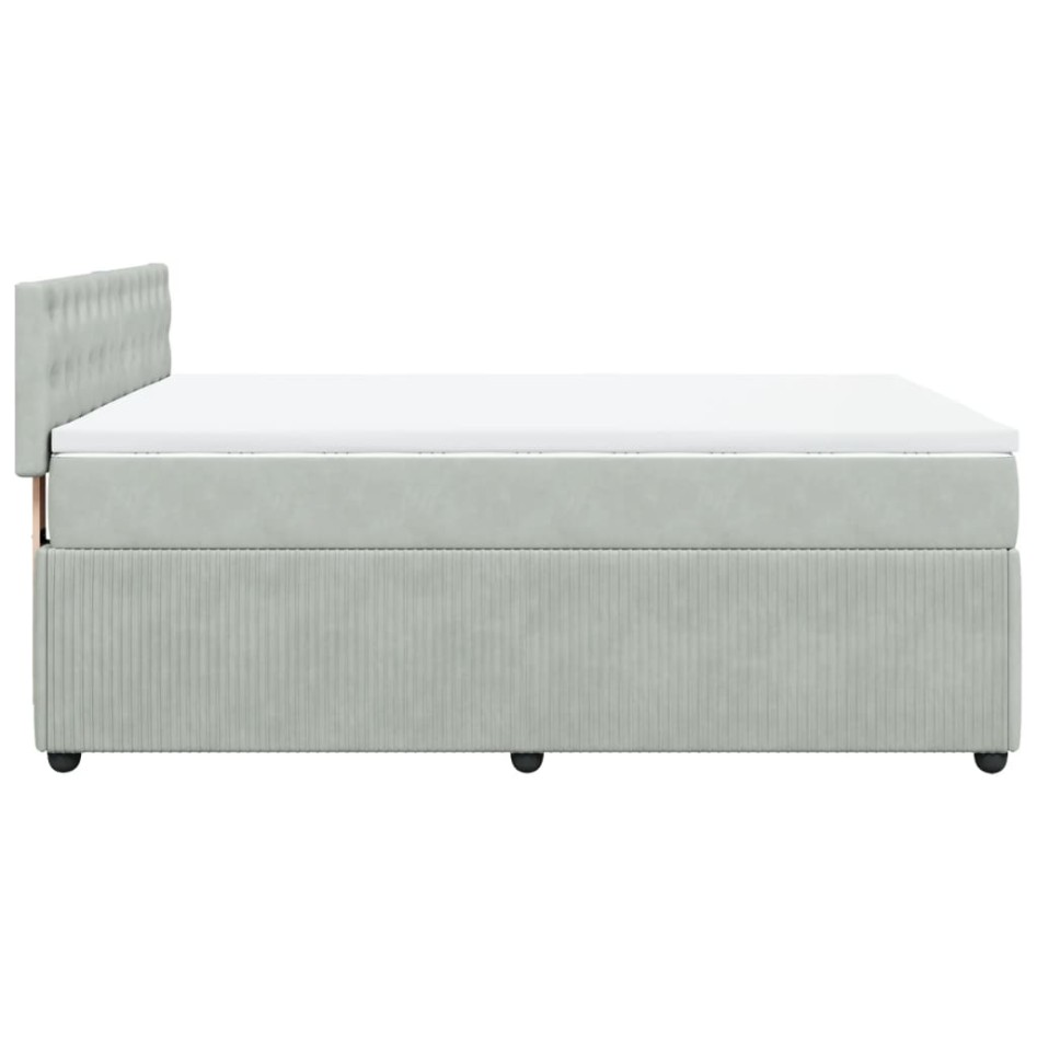 Cama box spring con colchón terciopelo gris claro 140x190