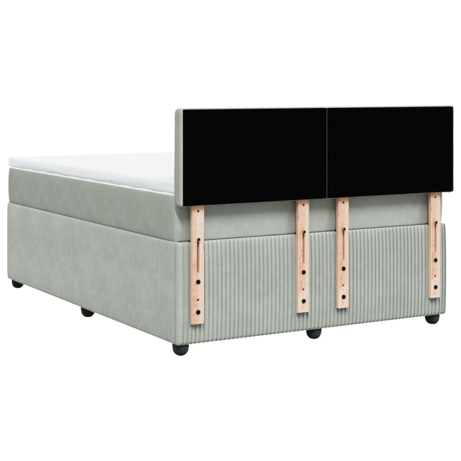 Cama box spring con colchón terciopelo gris claro 140x190