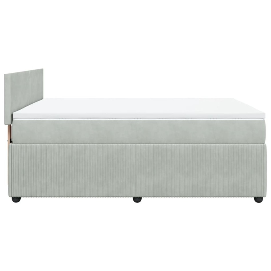 Cama box spring con colchón terciopelo gris claro 140x200