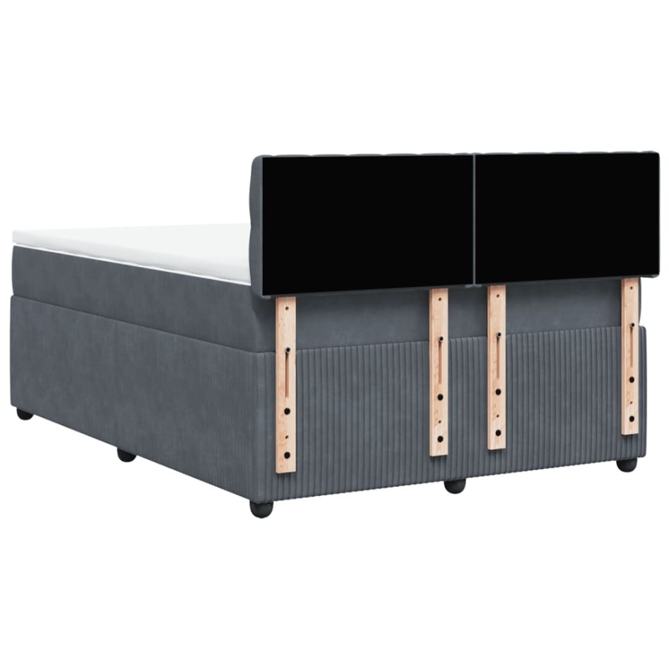 Cama box spring con colchón terciopelo gris oscuro 140x200