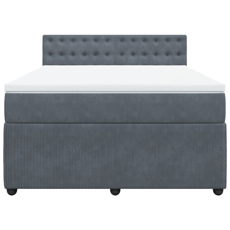 Cama box spring con colchón terciopelo gris oscuro 140x200