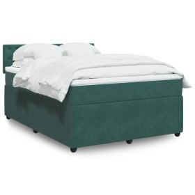 Cama box spring con colchón terciopelo verde oscuro 140x200