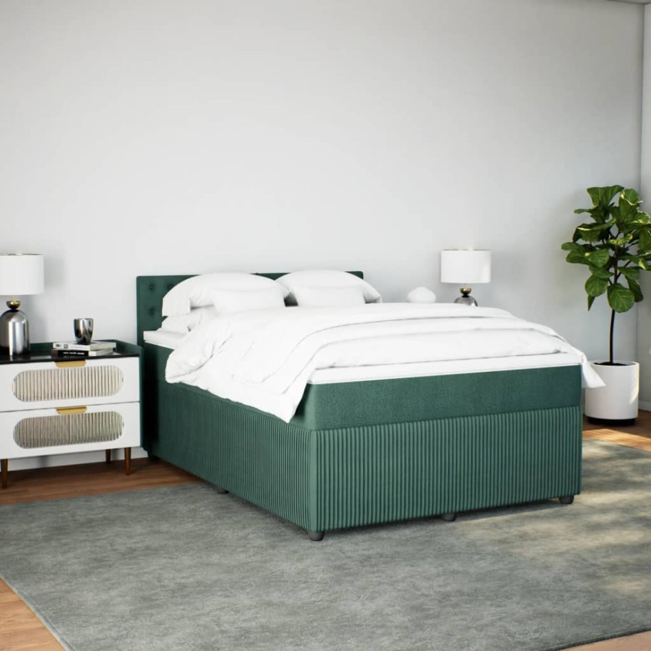 Cama box spring con colchón terciopelo verde oscuro 140x200