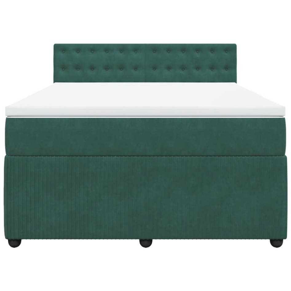Cama box spring con colchón terciopelo verde oscuro 140x200