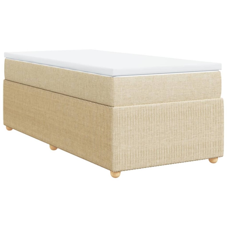 Cama box spring con colchón tela color crema 90x190