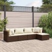 Set muebles de jardín 5 piezas y cojines ratán sintético marrón