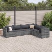 Set de muebles de jardín 6 pzas y cojines ratán sintético gris