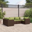 Set muebles de jardín 6 piezas y cojines ratán sintético marrón