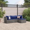 Set de muebles de jardín 4 pzas y cojines ratán sintético gris
