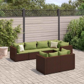 Set muebles de jardín 7 piezas y cojines ratán sintético