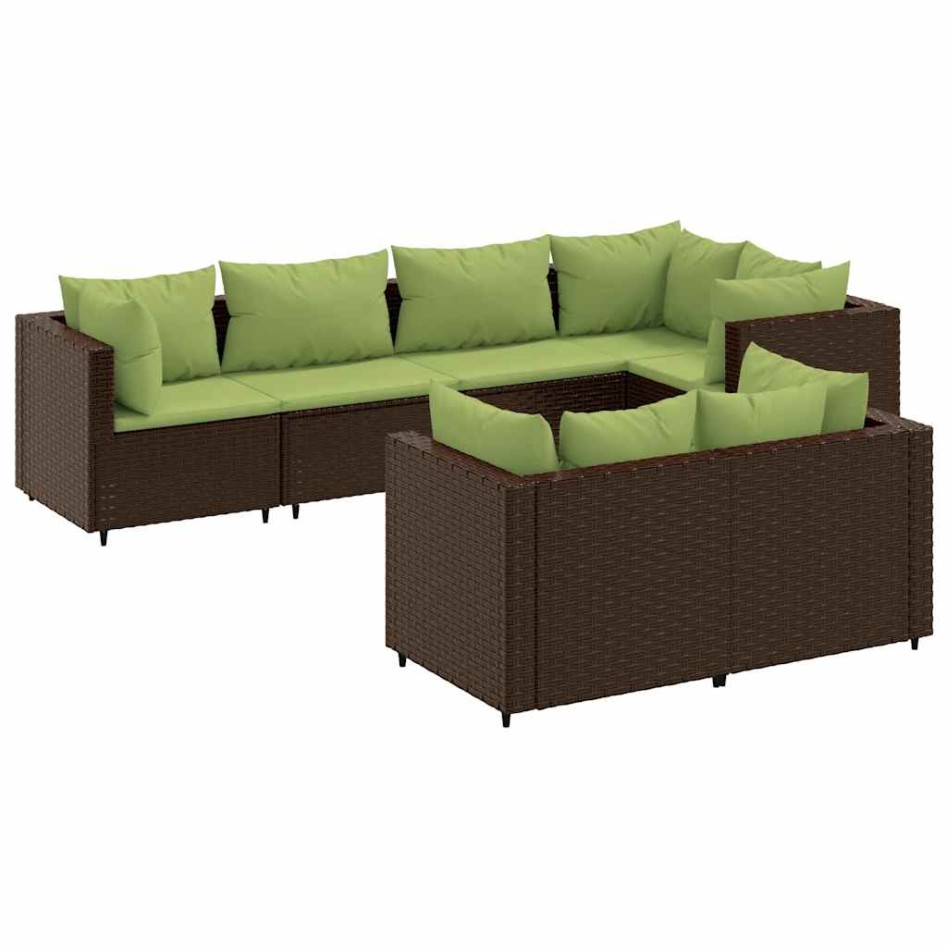 Set muebles de jardín 7 piezas y cojines ratán sintético