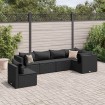 Set muebles de jardín 6 piezas y cojines ratán sintético negro