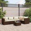 Set muebles de jardín 6 piezas y cojines ratán sintético marrón