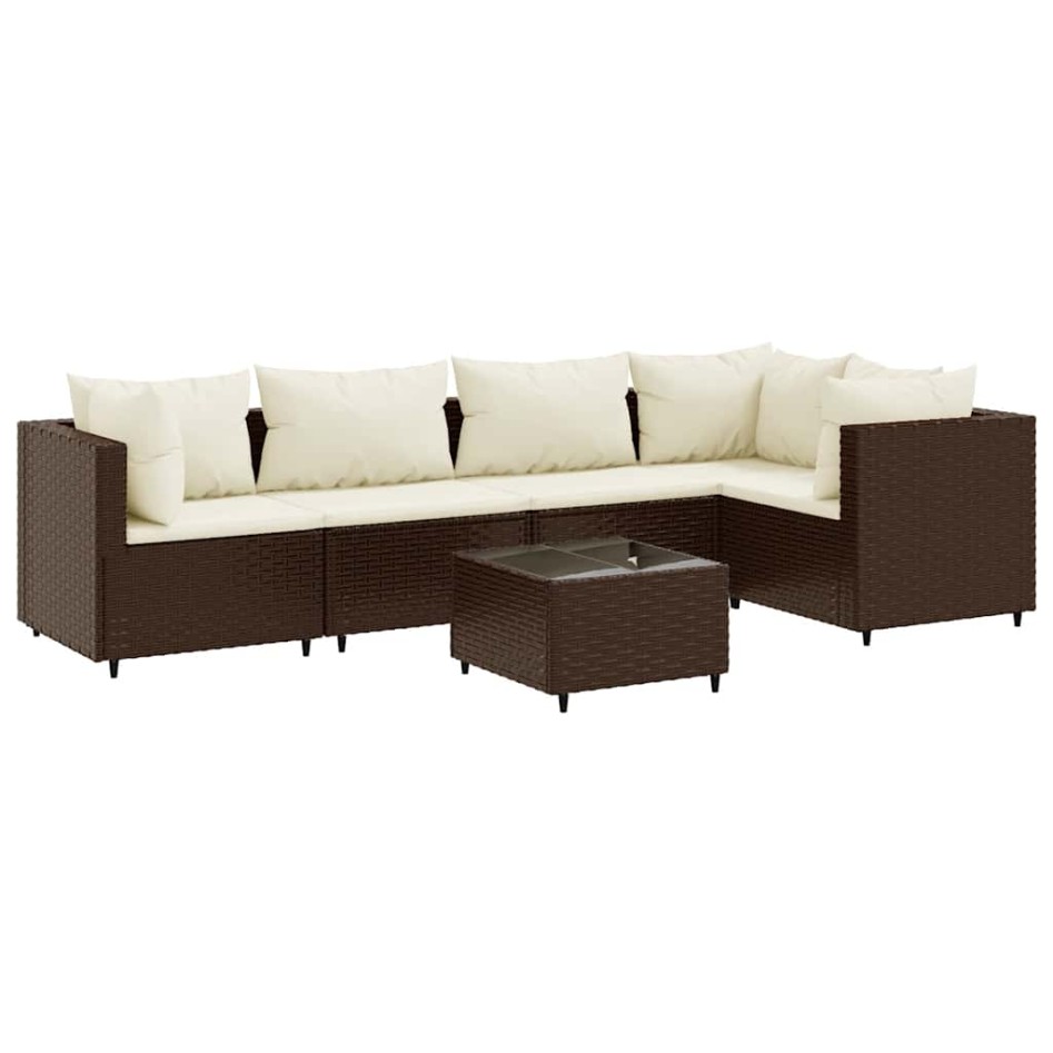 Set muebles de jardín 6 piezas y cojines ratán sintético