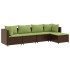Set muebles de jardín 5 piezas y cojines ratán sintético