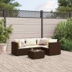 Set muebles de jardín 5 piezas y cojines ratán sintético marrón