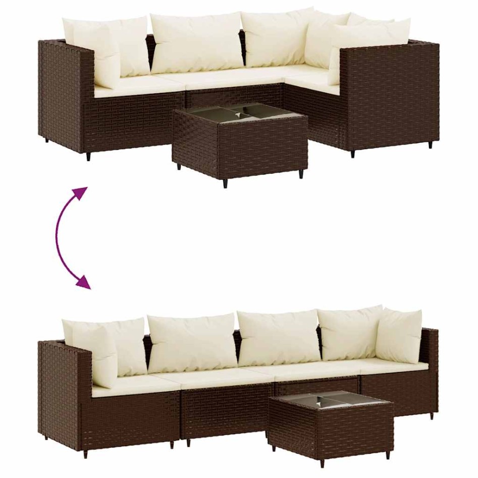 Set muebles de jardín 5 piezas y cojines ratán sintético