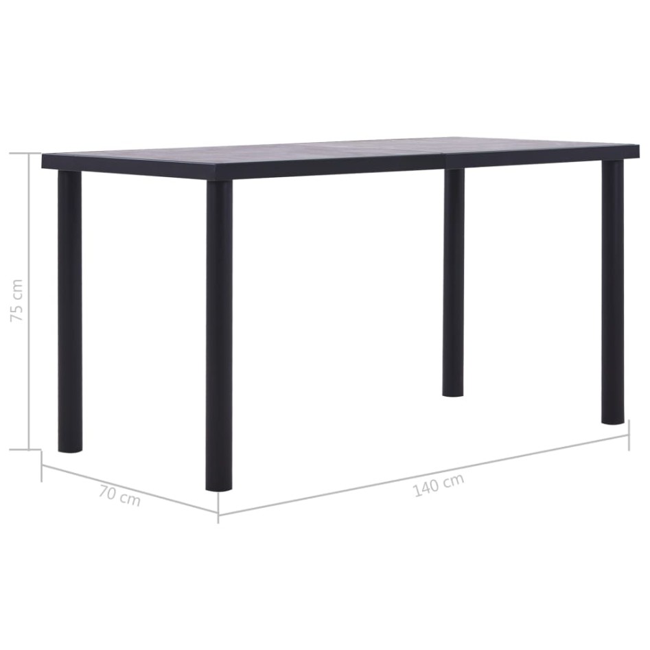 Mesa de comedor de MDF negro y gris hormigón 140x70x75