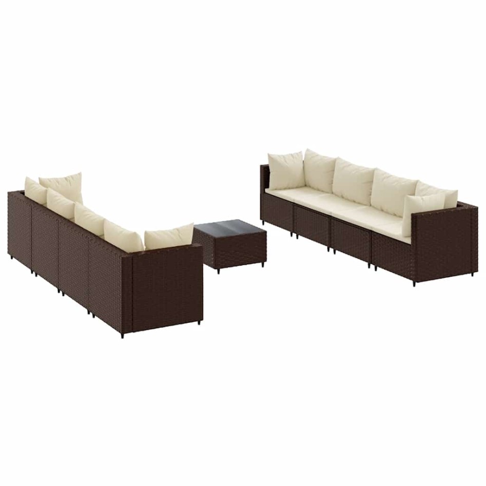 Set muebles de jardín 9 piezas y cojines ratán sintético