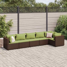 Set muebles de jardín 6 piezas y cojines ratán sintético