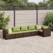 Set muebles de jardín 6 piezas y cojines ratán sintético marrón