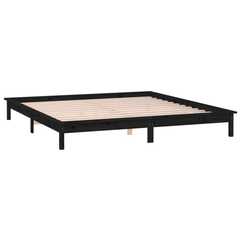 Estructura de cama con LED madera maciza negra 120x200