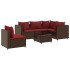 Set muebles de jardín 6 piezas y cojines ratán sintético