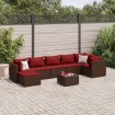 Set sofás de jardín 8 piezas y cojines ratán sintético marrón