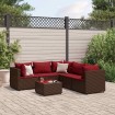 Set muebles de jardín 6 piezas y cojines ratán sintético marrón