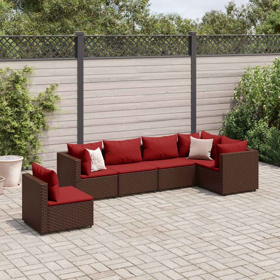 Set muebles de jardín 6 piezas y cojines ratán sintético