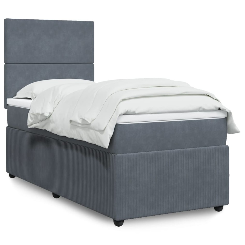 Cama box spring con colchón terciopelo gris oscuro 90x190