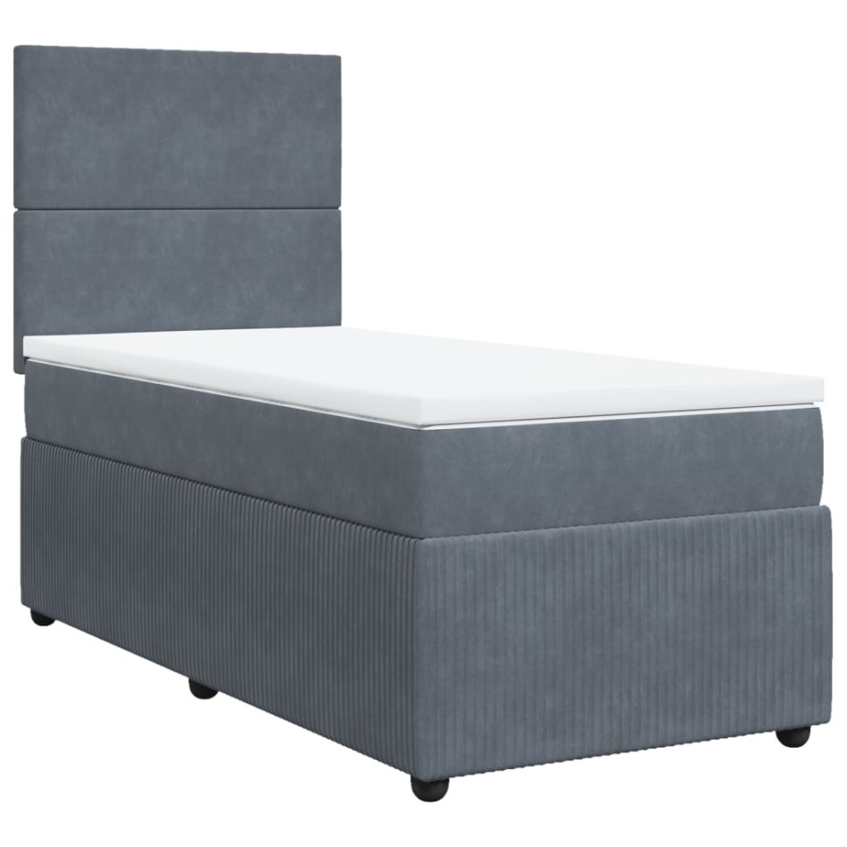 Cama box spring con colchón terciopelo gris oscuro 90x190