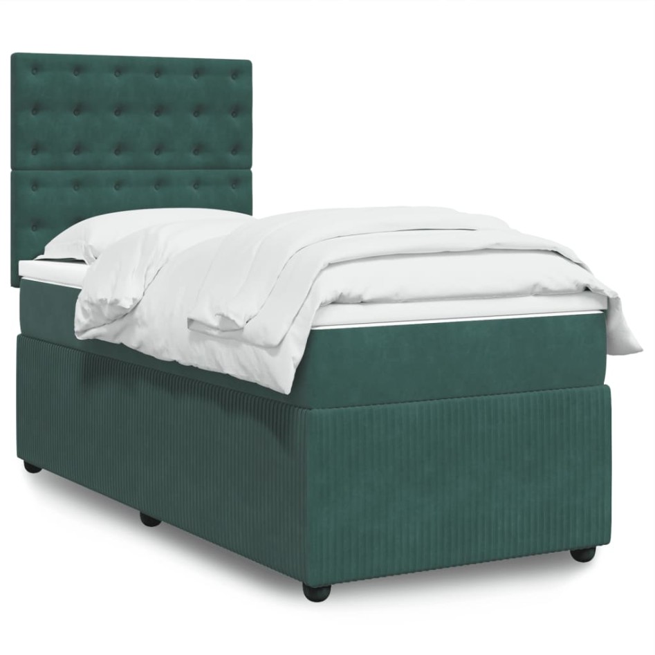Cama box spring con colchón terciopelo verde oscuro 100x200